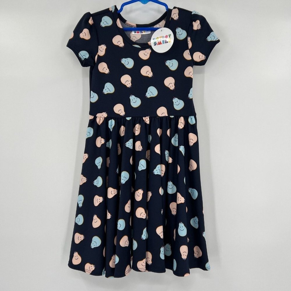 Dot Dot Smile Girl's Cap Dress 3-4 NWT Navy Blue Pear Print